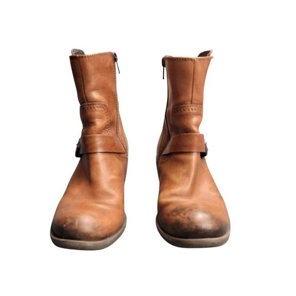 Clark Tan Brown Distressed Leather Mascarpone Cafe Ankle Boots Cowgirl Shoes - Picture 3 of 14